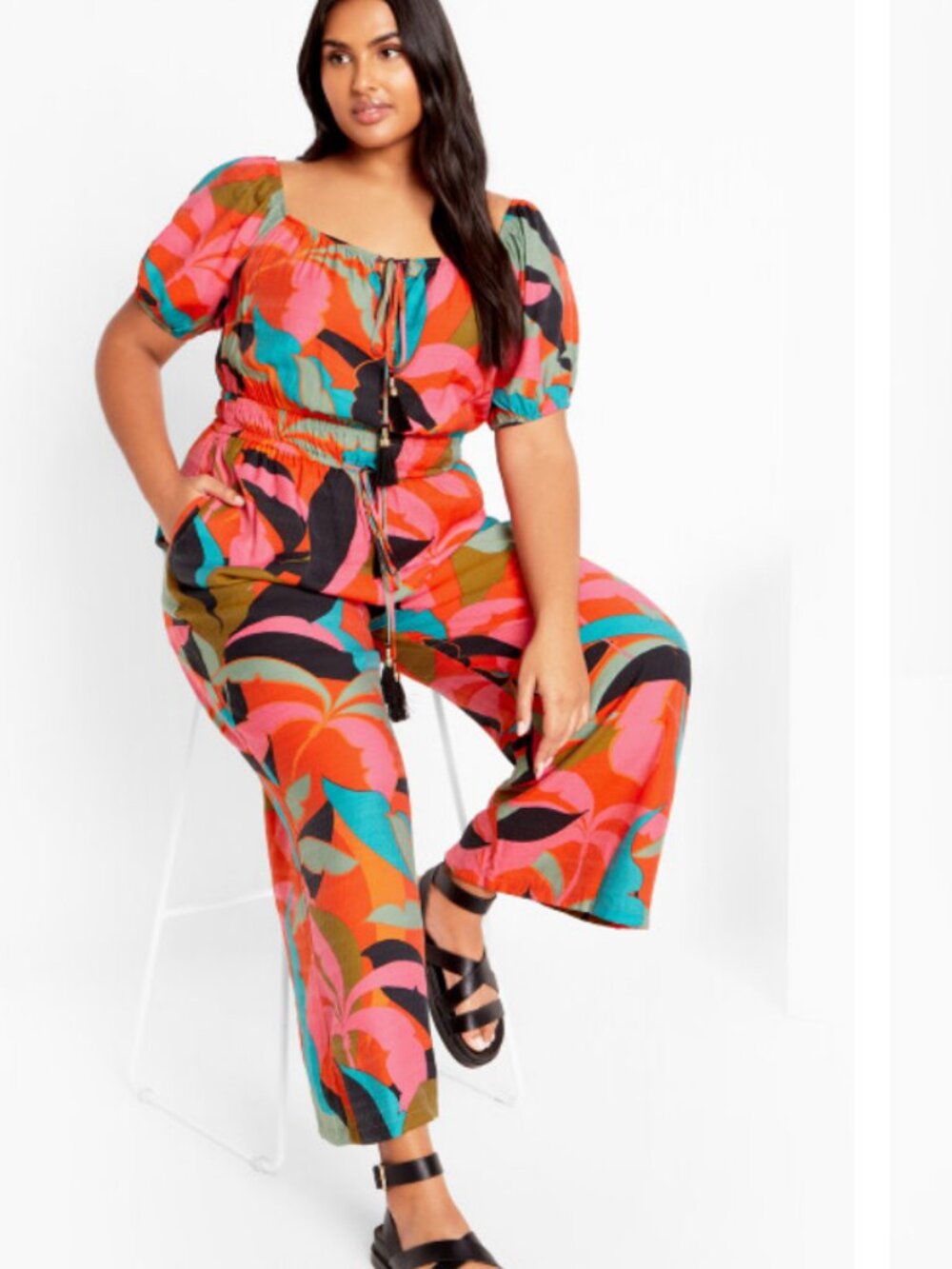 CITY CHIC Erica Tropical Print Red JUMPSUIT Size: 14